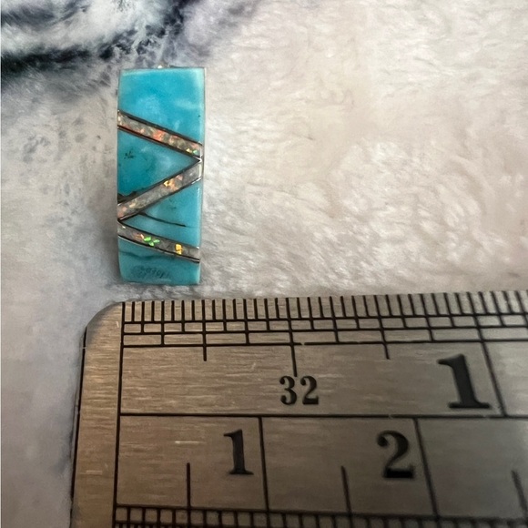 ❤️ Zuni Mojave Turquoise & Lab Opal Inlaid Earrings 925 Native Signed “8M” - Picture 5 of 8